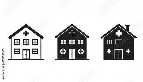 Medical Hospital Black and White Vector Icon Set
