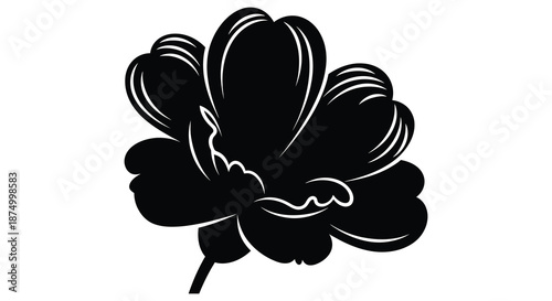 A striking black floral design featuring a blossoming flower in an elegant silhouette