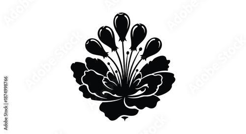 a striking black floral design detailed petals and stem minimalist aesthetic captivating silhouette