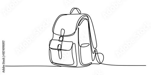 A continuous single line art drawing of a backpack for school or travel Vector, illustration