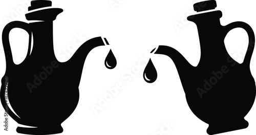 Olive oil carafe with drop silhouette, two sided Mediterranean kitchen logo icon