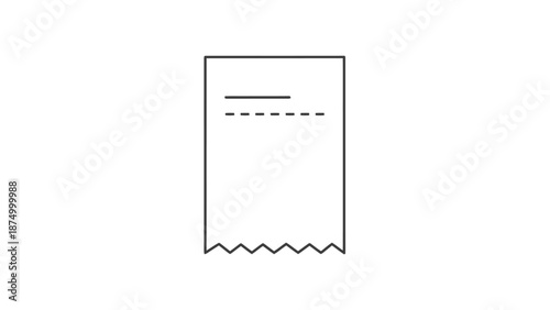 Simple and clean line art representation of a receipt or invoice with dashed perforation edge on white background for business transaction