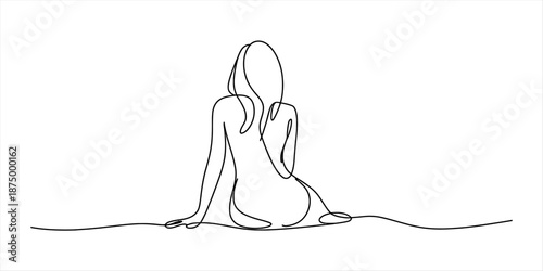 Continuous line art drawing of a woman sitting and looking away from the viewer Vector, illustration