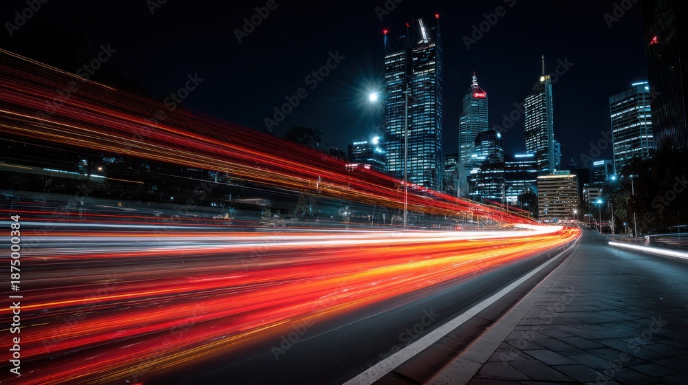 Obraz premium Cityscape night traffic with streaks of light