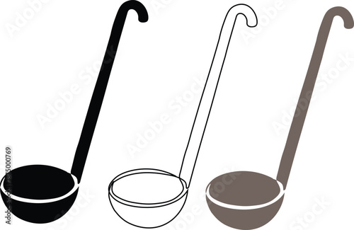 Set of 3 soup ladles isolated on white background. 
