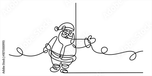 Canvas Print Continuous line drawing of santa claus standing and looking to the side Vector,