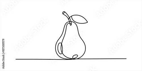 A beautiful and simple continuous line drawing illustrating a pear with a single leaf and stem Vector, illustration