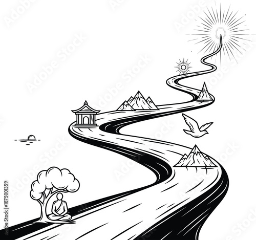 meditation on winding road to enlightenment