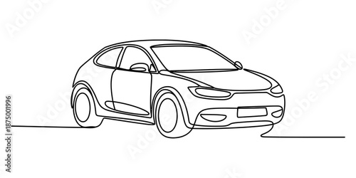 Continuous line drawing of a modern car, minimalist art style on a white background Vector, illustration