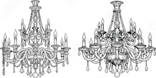 Ornate chandelier set illustration, vintage home decor, elegant lighting design