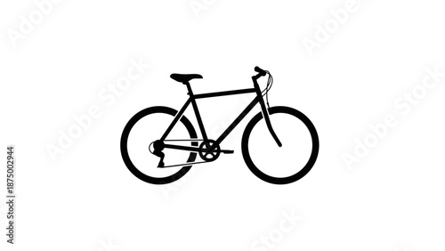 Minimalist black silhouette of a classic bicycle on white background.