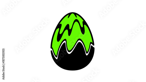 Black and green abstract patterned egg on white background.