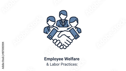 Illustration of business professionals shaking hands representing employee welfare and labor practices.