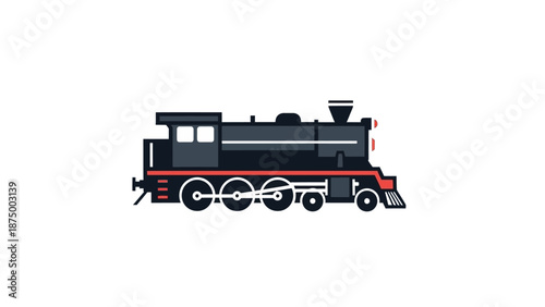 Illustration of a classic black steam locomotive train with red accents.