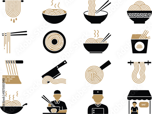 Black and beige ramen noodle and characters noodles