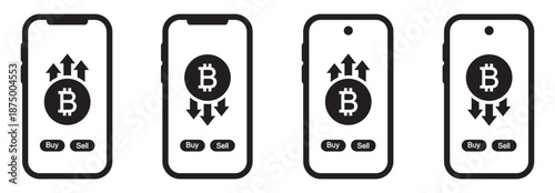 Bitcoin market on phone icon, vector illustration