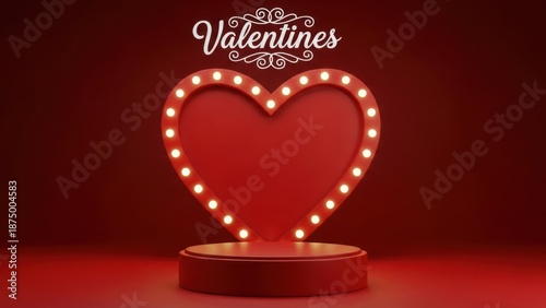 Valentine's Day heart shaped marquee sign with lights on red pedestal