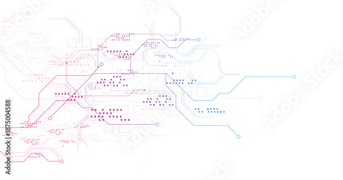 Technology Blue and pink circuit diagram concept. High-tech circuit board connection system.Vector abstract technology on a white background.	