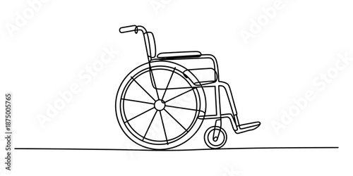 Continuous single line drawing of a wheelchair, symbolizing disability and mobility aid Vector, illustration