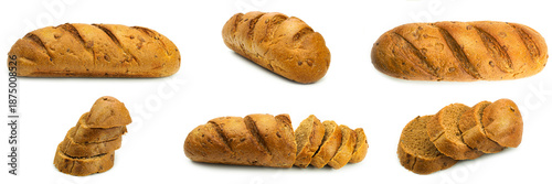 Sliced long loaf with cereals on a white background. High quality photo