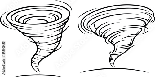 Outlined tornado set illustration with swirling motion, simple style for weather designs