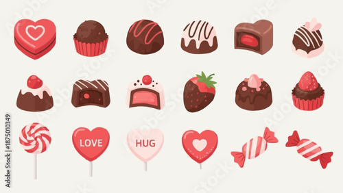 Collection of Delicious Valentines Day Chocolates and Candies.