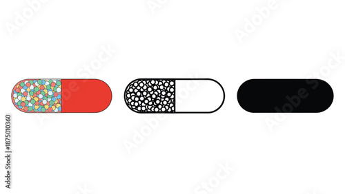 Three colorful and plain capsules on a white background illustration