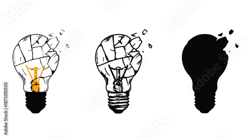 A series of broken lightbulb illustrations representing lost ideas and creativity