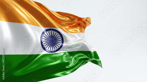 Waving Indian Flag on White...