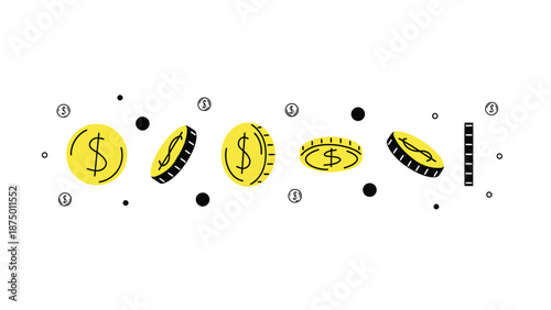 A creative illustration of gold coins and dollar signs in a modern design