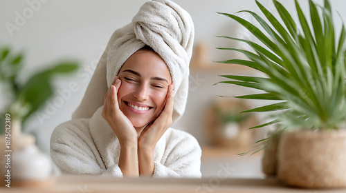 A young woman applying skincare, highlighting beauty rituals, self-care, and a clean, modern lifestyle moment at home.