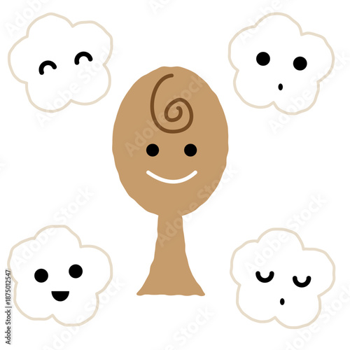 しゃもじと表情豊かなお米のイラスト