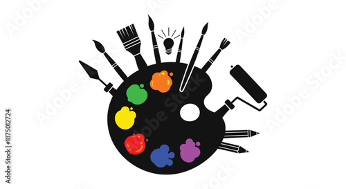 a vibrant collection of painting tools and colorful paints forming a striking silhouette