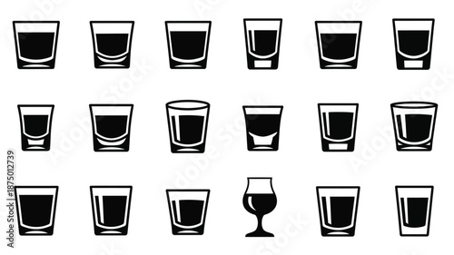 A collection of various drinking glasses shown as a dark silhouette