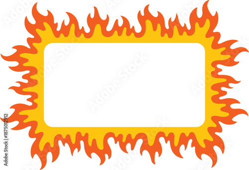 Bright orange and yellow fire flame frame border, hot blazing heat effect rectangle vector illustration element