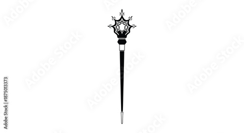 An elegant black scepter with ornate details is displayed against a clean white background silhouette
