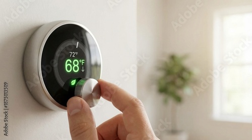 Wallpaper Mural Adjusting Smart Thermostat Temperature Settings for Home Comfort in Modern Living Room Environment Torontodigital.ca