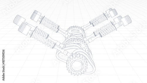 3d Illustration of an engine valve mechanism