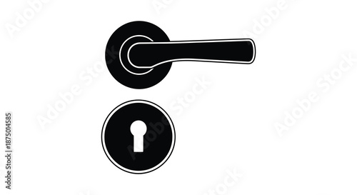 A detailed illustration of a door handle and keyhole in a stark silhouette