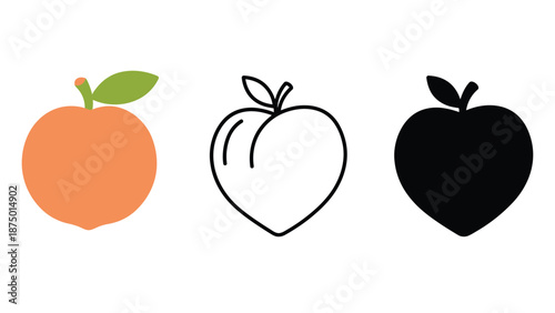 Three different illustrations of apples in various styles and colors