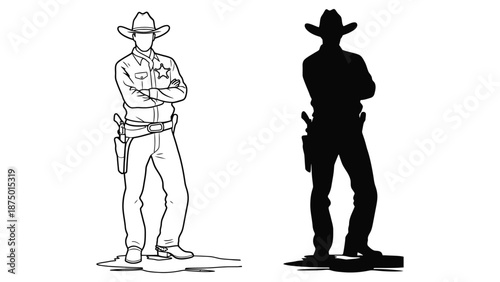 Three cowboy illustrations in different styles on a white background