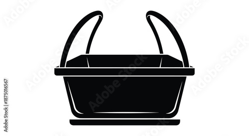 A striking black silhouette of a traditional woven basket with handles a rustic design silhouette