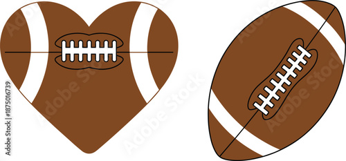 American football set with classic oval ball and creative heart shaped ball vector illustration element