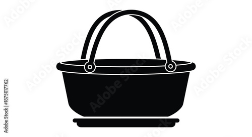 a simple black and white illustration of a traditional woven basket with handles silhouette