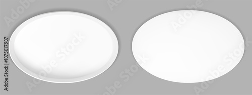 Oval white top box mockup. 3d open gift package above inside view for birthday present with makeup or cosmetic. Carton lid design for corporate mystery cardboard container realistic vector png