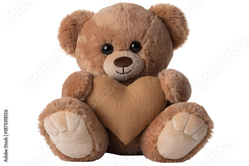 Cute brown teddy bear sitting on a white background