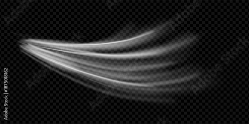 Wind air effect with fresh breeze flow on black background for conditioner display. Cool white wave motion with clean stream and realistic texture. Isolated png vector graphic with smooth overlay