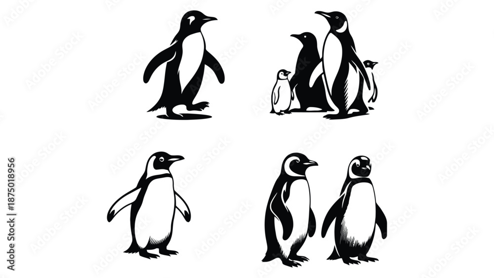 Obraz premium A group of penguins standing together in various poses and formations.