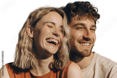 Happy young couple smiling together in a romantic portrait