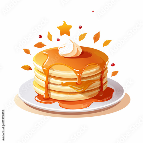 Illustration of Pancake Stack with Golden Syrup Topping and Autumn Stars